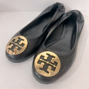Tory Burch Black Minnie Ballet Flats with Gold Logo women’s size 9M